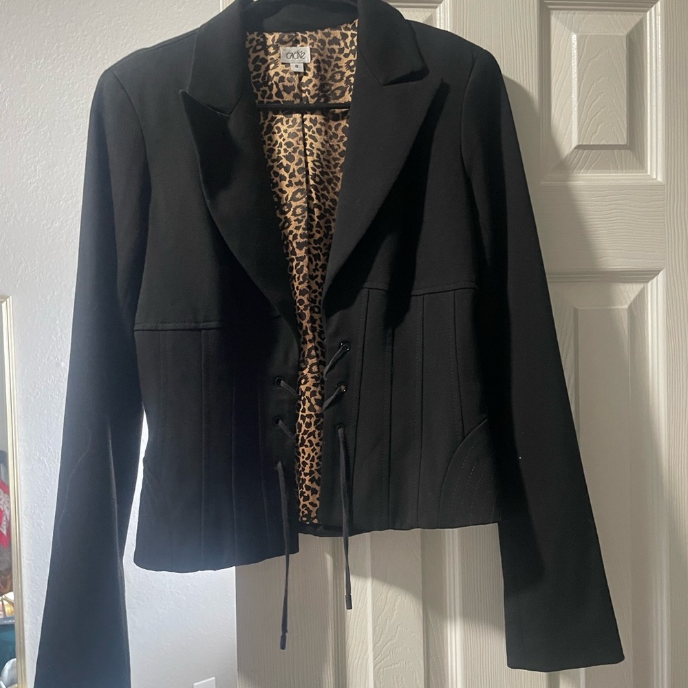 Cache Black Blazer with Leopard Print Lining